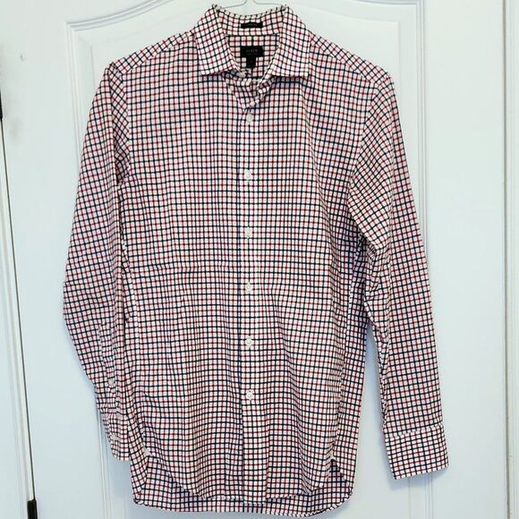 J. Crew LS Shirt Navy Burgundy Check Ludlow 120's 2 ply SMALL - Picture 1 of 4
